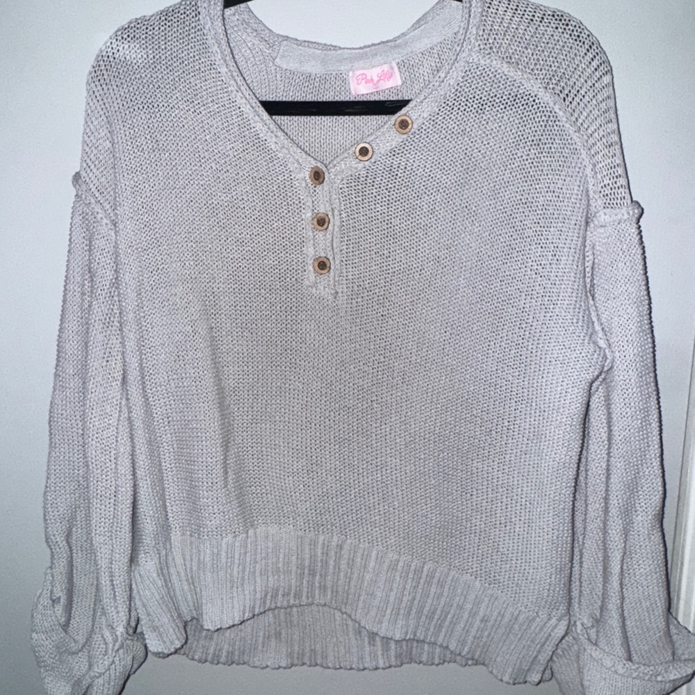 Pink Lily Light Gray Crew Neck Sweater
